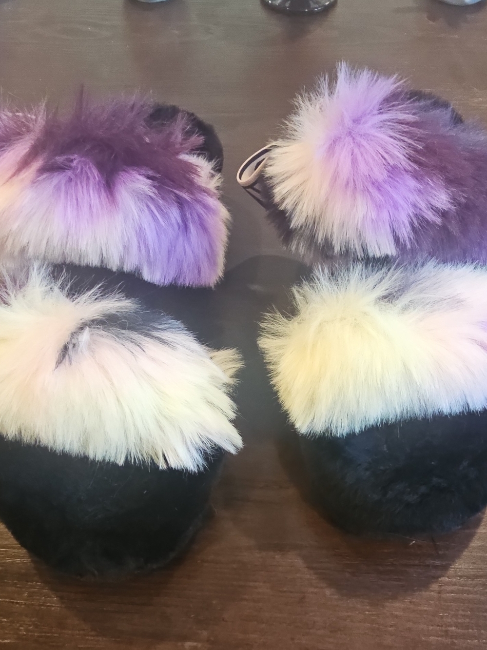UGG Black Slippers with Purple Fur